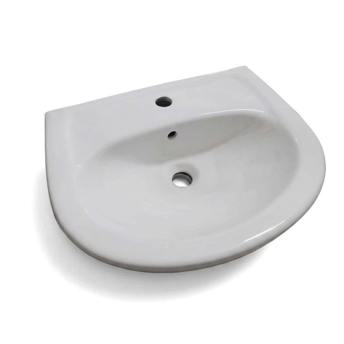 White ceramic Kores 1-Tap Hole Basin, a modern plumbing fixture, displayed from an angled, slightly overhead view.