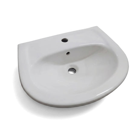 White ceramic Kores 1-Tap Hole Basin, a modern plumbing fixture, displayed from an angled, slightly overhead view.