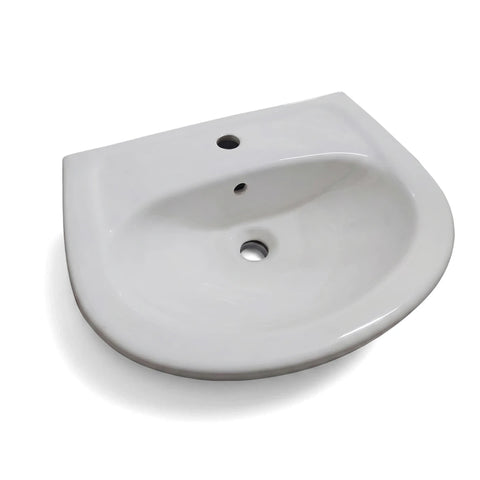 White ceramic Kores 1-Tap Hole Basin, a modern plumbing fixture, displayed from an angled, slightly overhead view.