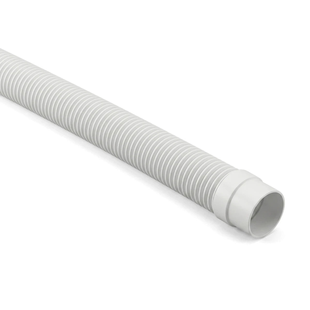 Kreepy Krauly white flexible ribbed replacement pool hose, 1.2M length, shown at an angle against a white background.