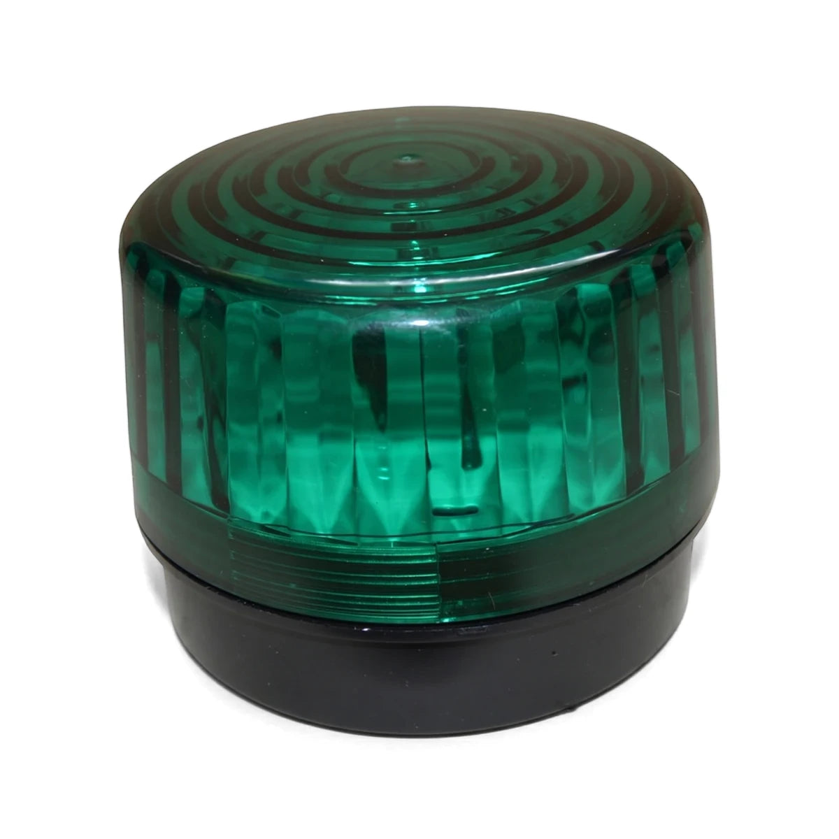 Large Green Security Strobe Light Sc-05E-Green with green ribbed dome lens and black base, front view.