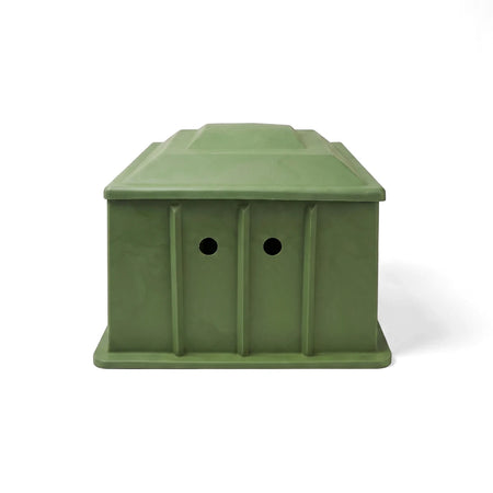 Green large plastic combi pool filter pump cover box, shown from the front on a white background.