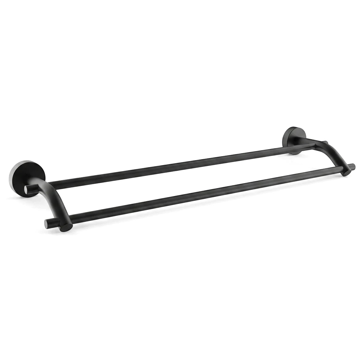 Lava Double Towel Rail 600mm in a matte black finish, shown from an angled view.