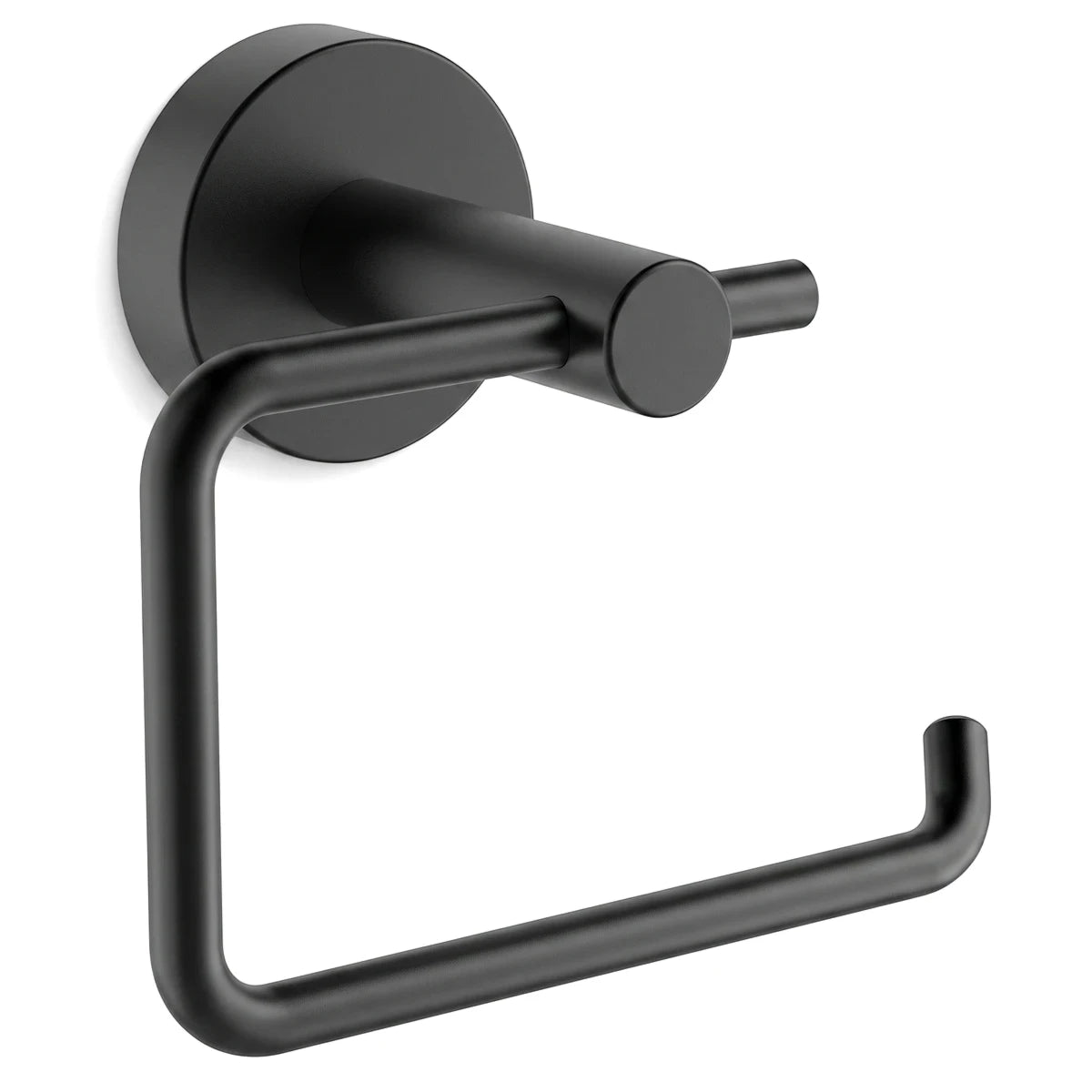 Matte black Lava Paper Holder, a sleek and modern wall-mounted toilet tissue dispenser for contemporary bathrooms.