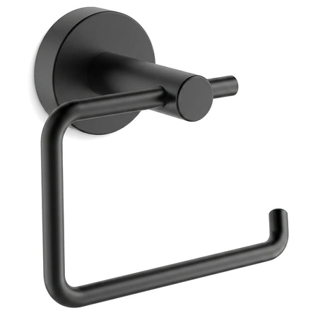 Matte black Lava Paper Holder, a sleek and modern wall-mounted toilet tissue dispenser for contemporary bathrooms.