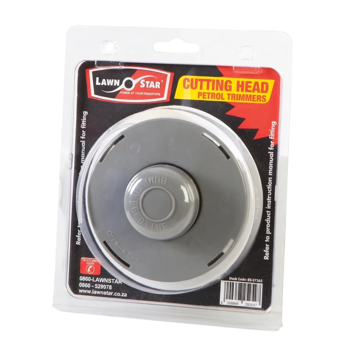 Lawn Star Replacement Cutting Head for Petrol Trimmers in clear retail packaging, featuring a gray cutting head with