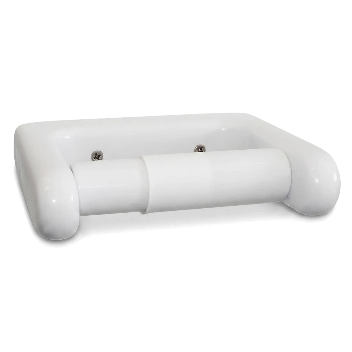 White plastic wall-mounted Lecoco toilet paper holder, designed for modern bathrooms, shown from a slightly angled view.