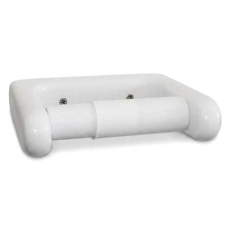 White plastic wall-mounted Lecoco toilet paper holder, designed for modern bathrooms, shown from a slightly angled view.