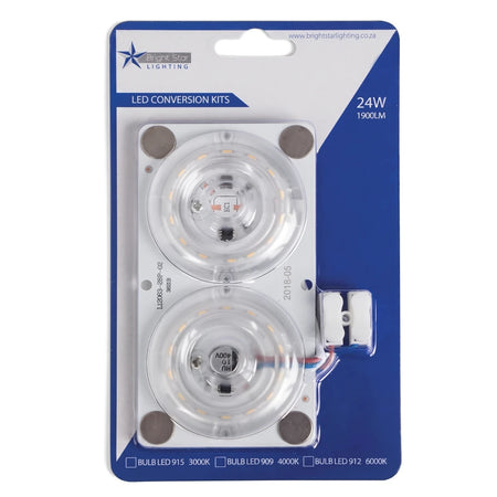 Bright Star Lighting Led Ceiling Light Conversion Kit 24W in a clear blister pack, showing two circular LED units with