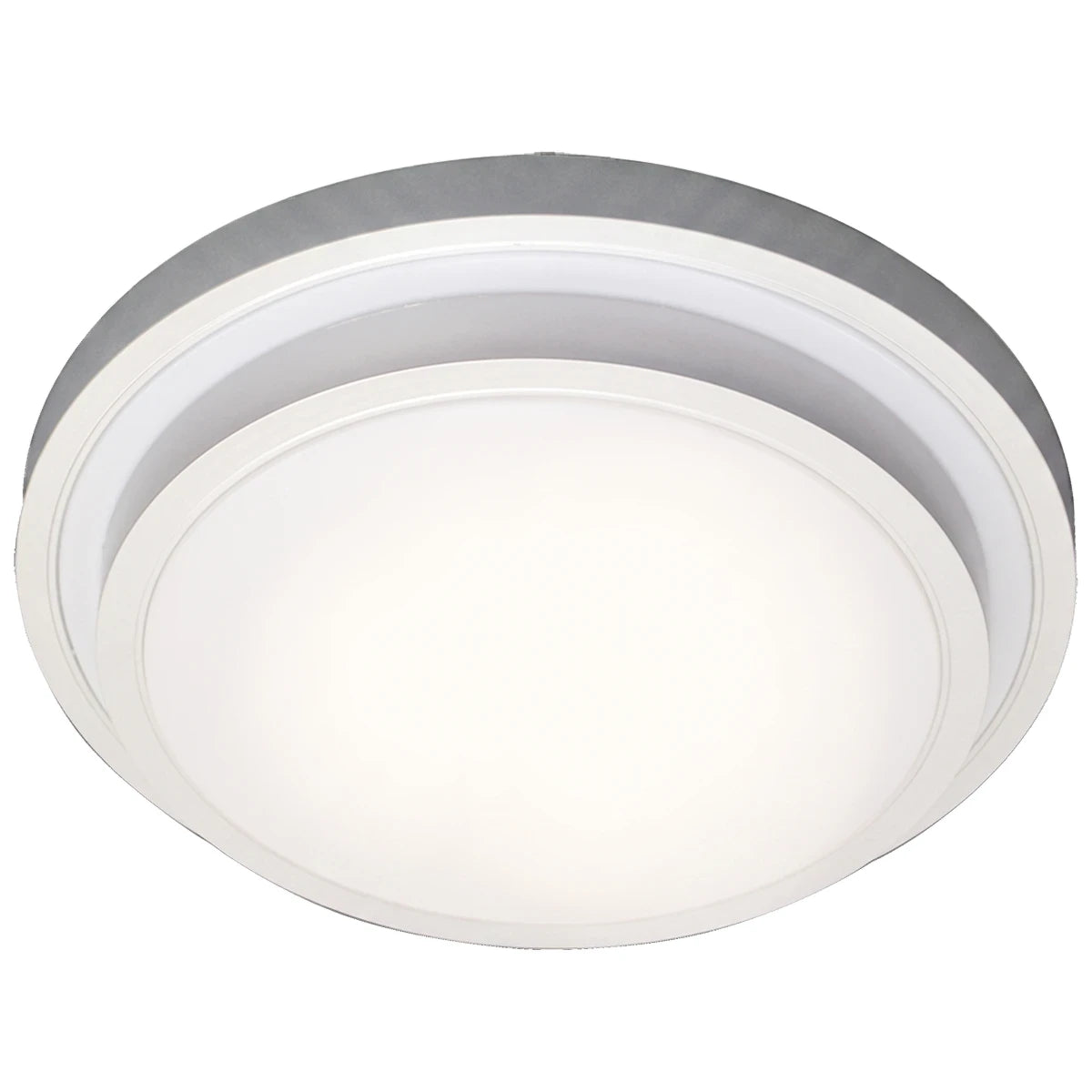 Round silver and white LED Poly Light Fitting 18W - 6300K for ceiling or wall installation.