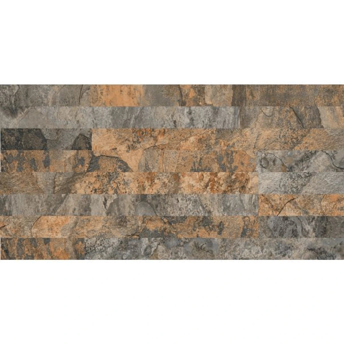 Lekwa Slate Cladding tiles featuring rustic multi-color tones of brown, orange, and gray, arranged in a textured stacked
