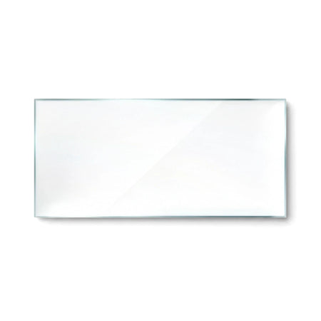Clear rectangular glass lens, size 108x51, designed for welding helmets, presented on a white background.
