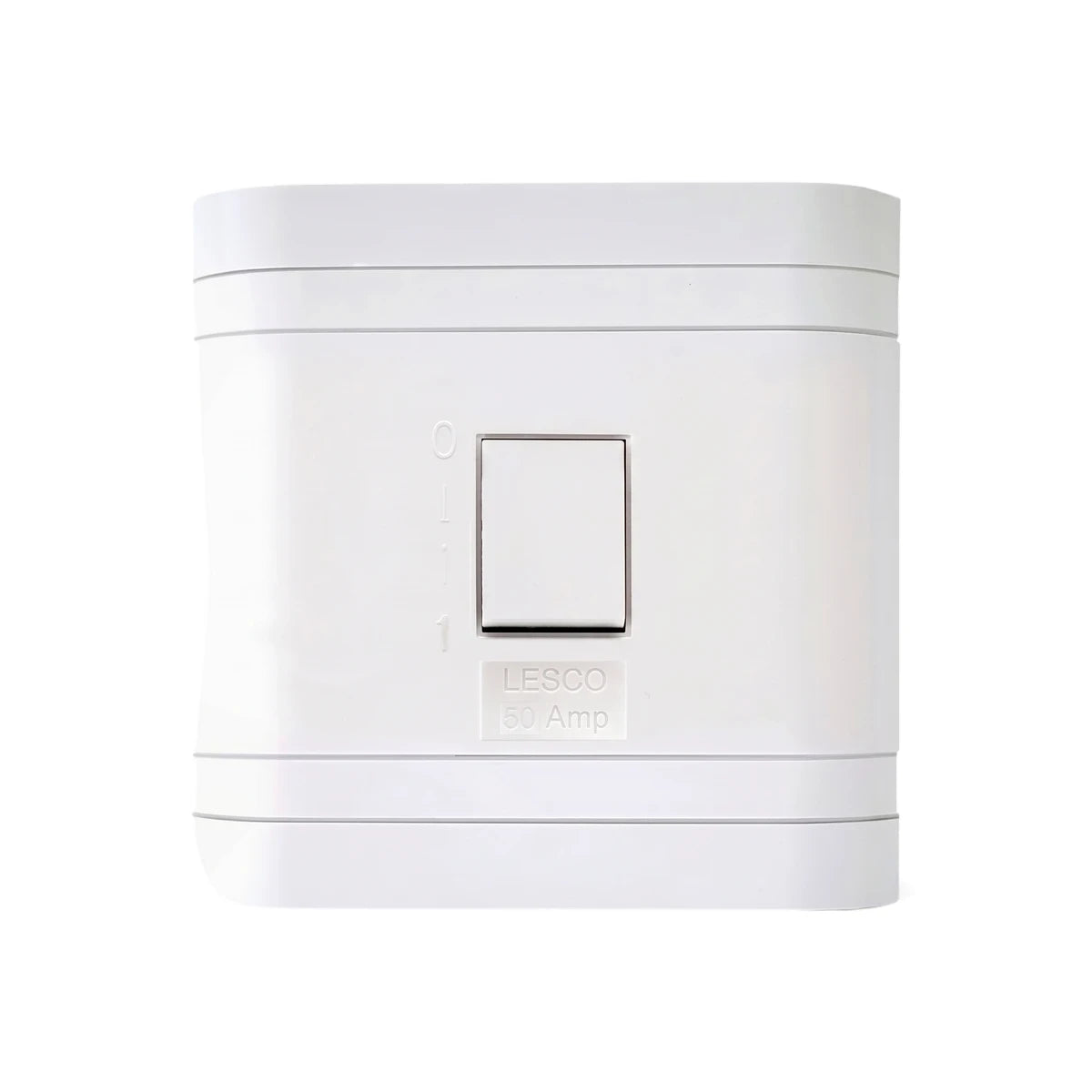 White LESCO 50 Amp Apollo 100 Contempo electrical isolator switch, featuring a toggle, on a plain background.