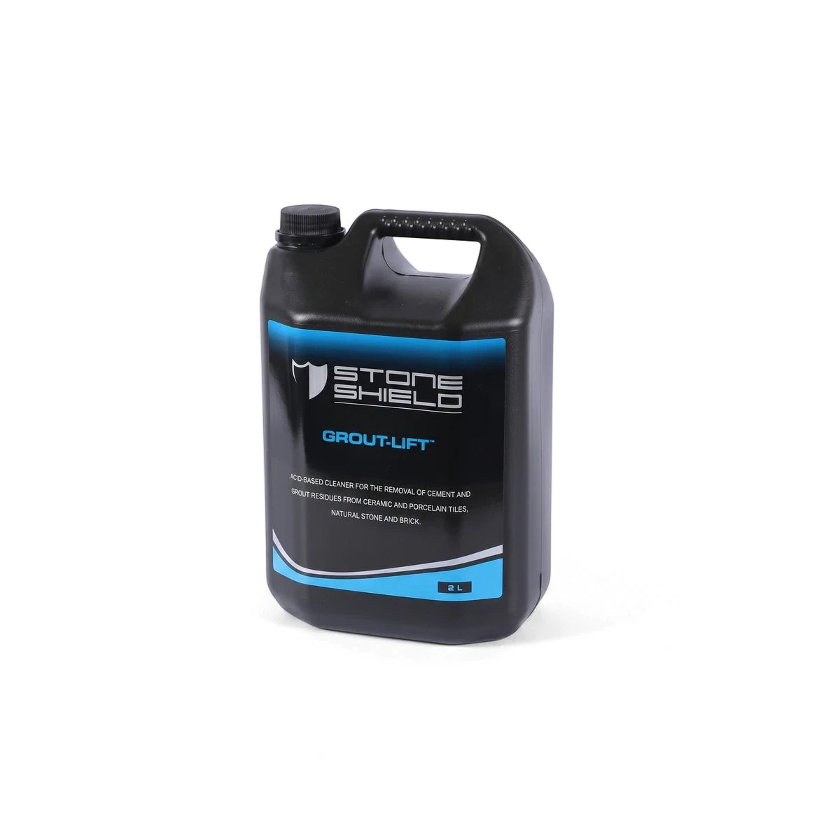 Lift Grout Cleaner in a black plastic bottle with a blue and black label displaying the Stone Shield logo.