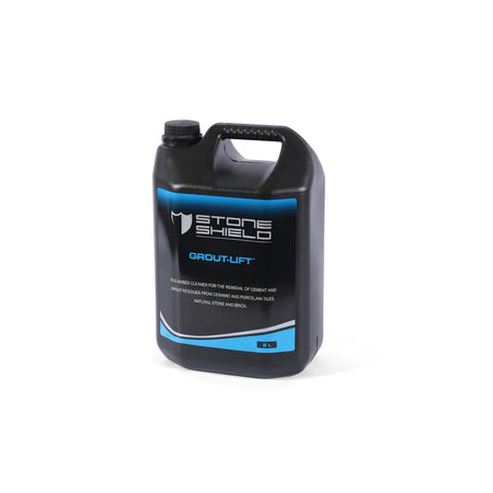 Lift Grout Cleaner in a black plastic bottle with a blue and black label displaying the Stone Shield logo.