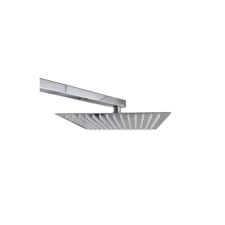 Modern chrome square Lluvia shower head with a straight arm, perfect for contemporary bathroom designs.