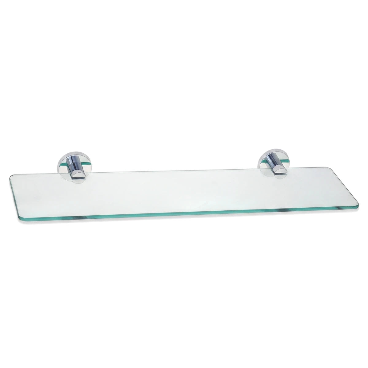 Los Angeles clear glass bathroom shelf with sleek chrome wall brackets, designed for modern bathrooms.