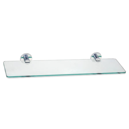 Los Angeles clear glass bathroom shelf with sleek chrome wall brackets, designed for modern bathrooms.