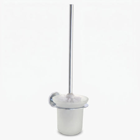 Los Angeles Toilet Brush Holder with a sleek chrome handle and a frosted glass container, designed for wall mounting.