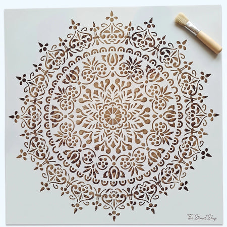 Loslappie (60*60-5 Stencil 111) paint stencil with an intricate mandala pattern, displayed flat.