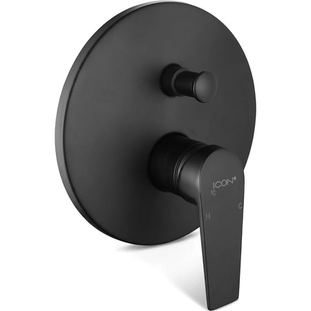 Lunalux black matte concealed shower mixer with diverter, shown from a slightly angled front view.