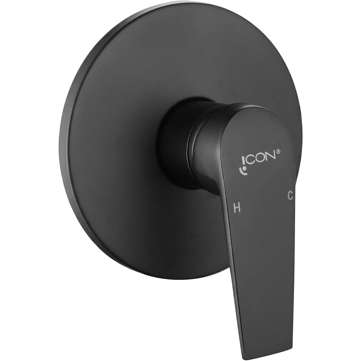 Black Lunalux concealed shower mixer with a single lever handle and a round escutcheon, for modern bathroom installations.