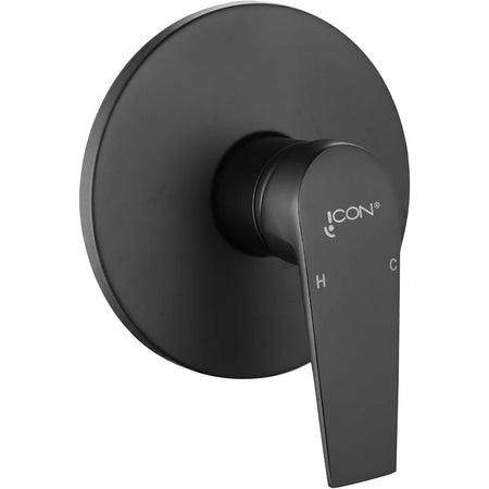 Black Lunalux concealed shower mixer with a single lever handle and a round escutcheon, for modern bathroom installations.