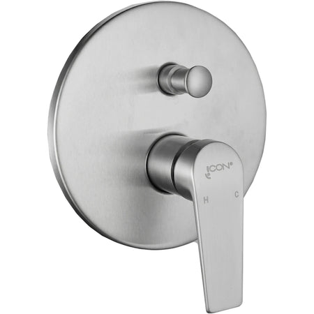 Lunalux concealed shower mixer with diverter in brushed stainless steel finish, featuring a single lever handle.