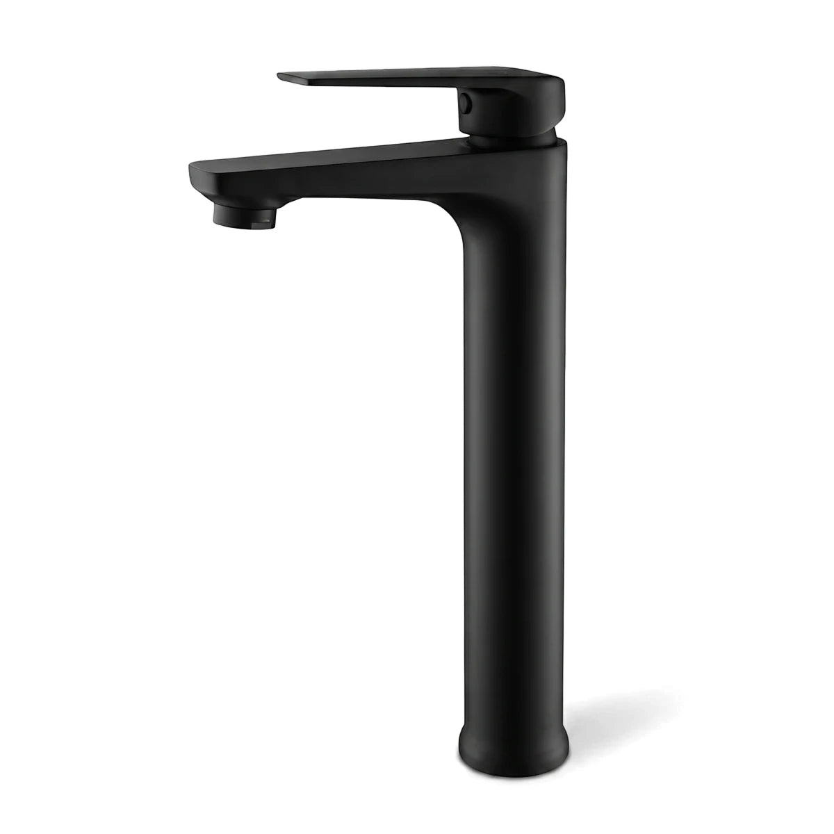 Lunalux Raised Basin Mixer in matte black finish, featuring a tall cylindrical body and a single flat lever handle for