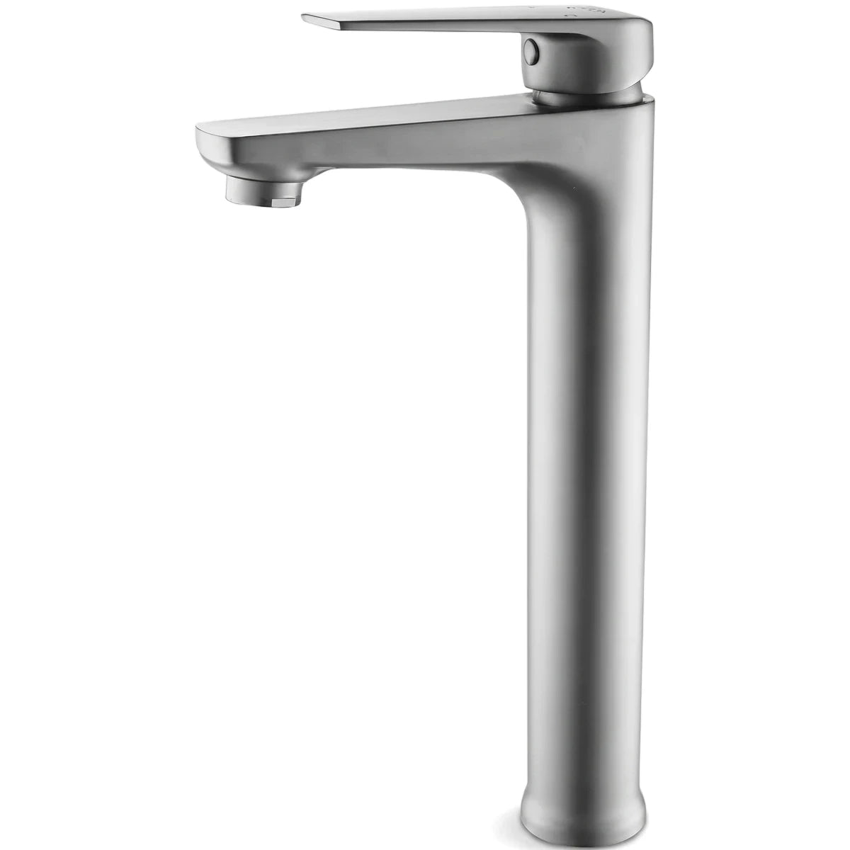 Lunalux Raised Basin Mixer in stainless steel, featuring a tall, modern design with a sleek lever handle for bathroom use.