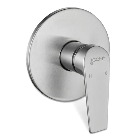 Lunalux stainless steel concealed shower mixer with a single lever handle for hot and cold water control.