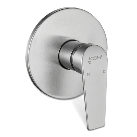 Lunalux stainless steel concealed shower mixer with a single lever handle for hot and cold water control.