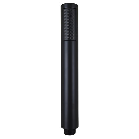 Matte black Lux Round Hand Shower, cylindrical design with a rectangular spray face featuring numerous small circular