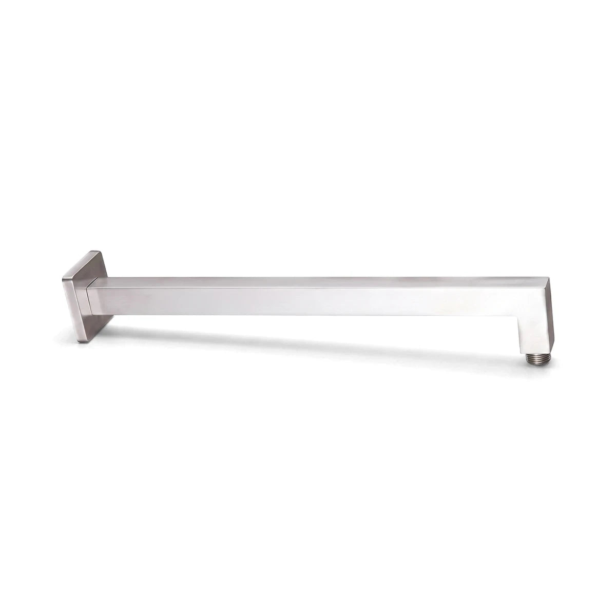 Lux Square Shower Arm in matte stainless steel, 400mm length, seen from a front view, designed for modern bathrooms.