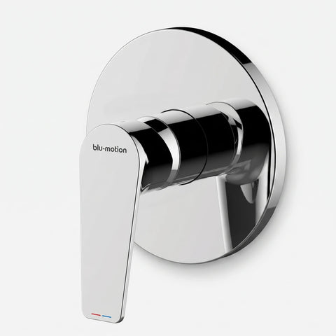 Modern chrome Luxus Shower Plate with a single lever handle on a round wall plate, part of shower fittings.
