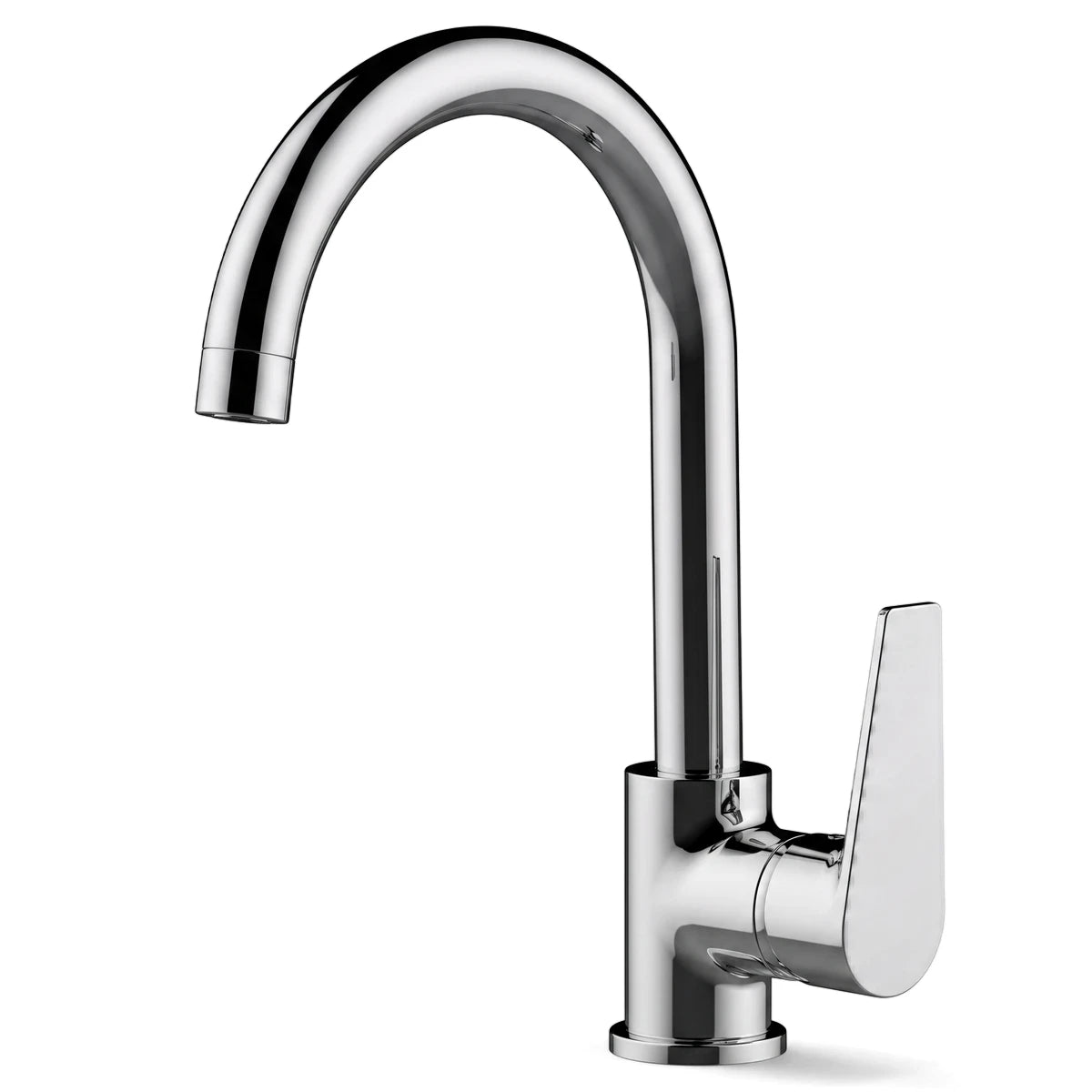 A shiny chrome Luxus deck type spout shower part with a high-arc curved spout and a single lever handle.