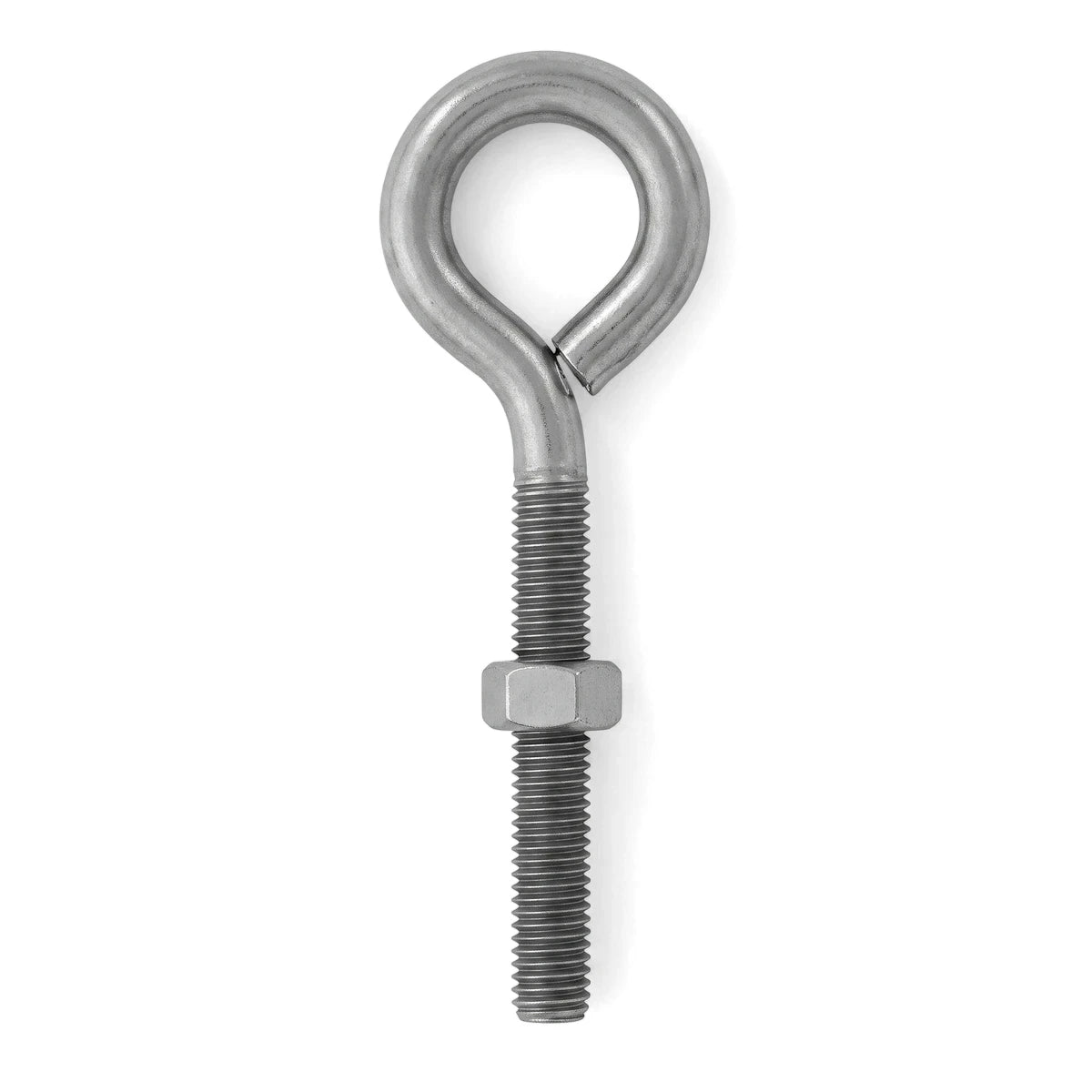 A close-up view of a silver metallic M12X150 eye bolt with a threaded shaft and a hexagonal nut, designed for secure