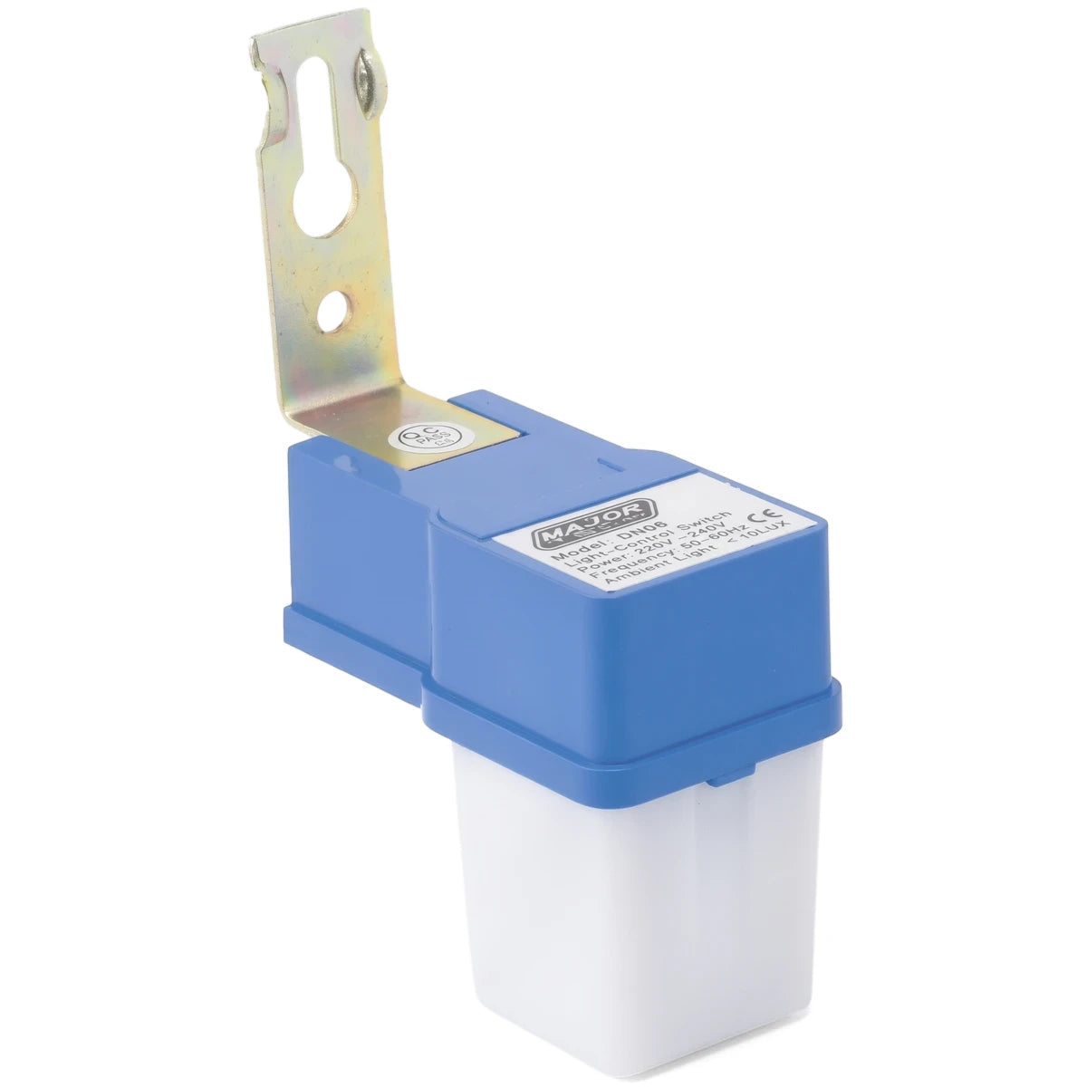 Control Switch with blue body, white base, and gold mounting bracket, showing 'MAJOR' brand and model number 'DN06'.