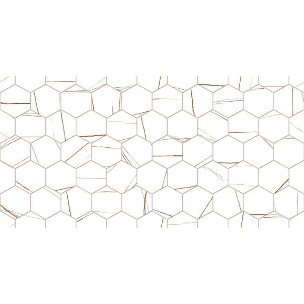 Close-up of Marble Honeycomb 30X60Cm Tiles featuring a light beige hexagonal pattern with distressed brown lines.