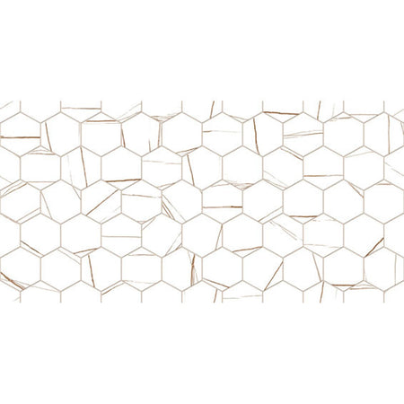 Close-up of Marble Honeycomb 30X60Cm Tiles featuring a light beige hexagonal pattern with distressed brown lines.