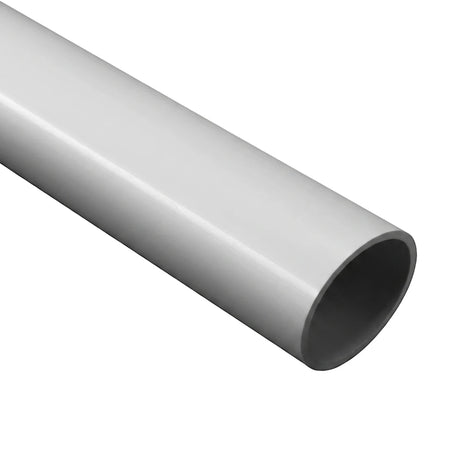 White Marley PVC waste pipe, 40mm x 6m, shown diagonally with a visible hollow interior against a white background.