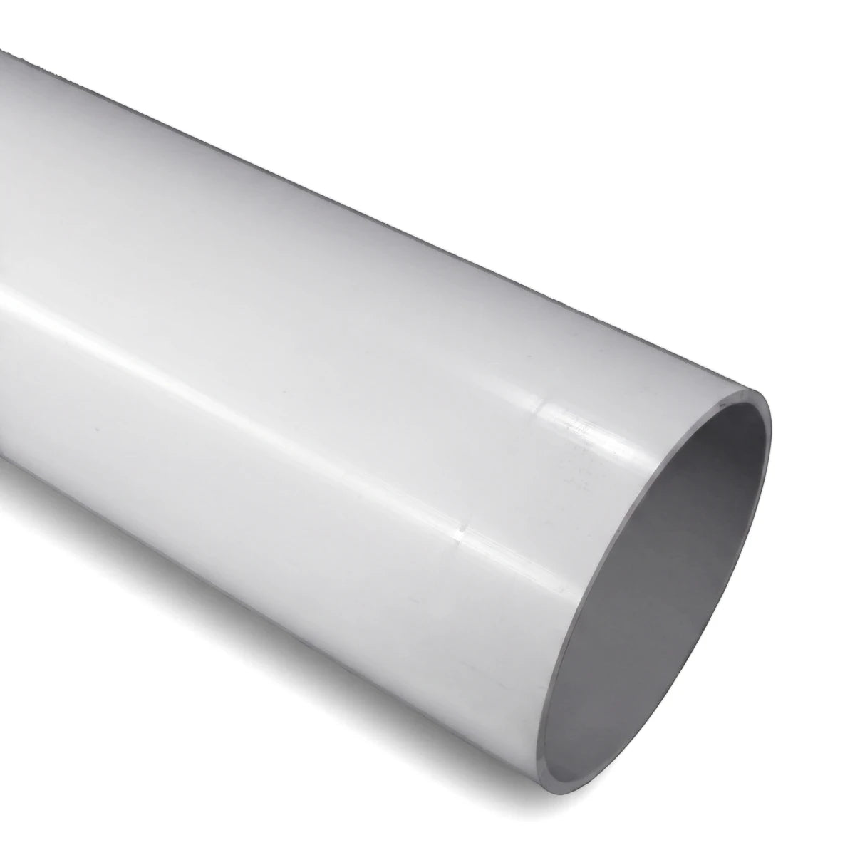 White PVC pipe, a Marley Sabs 110mm soil and vent pipe, shown at an angle on a white background.