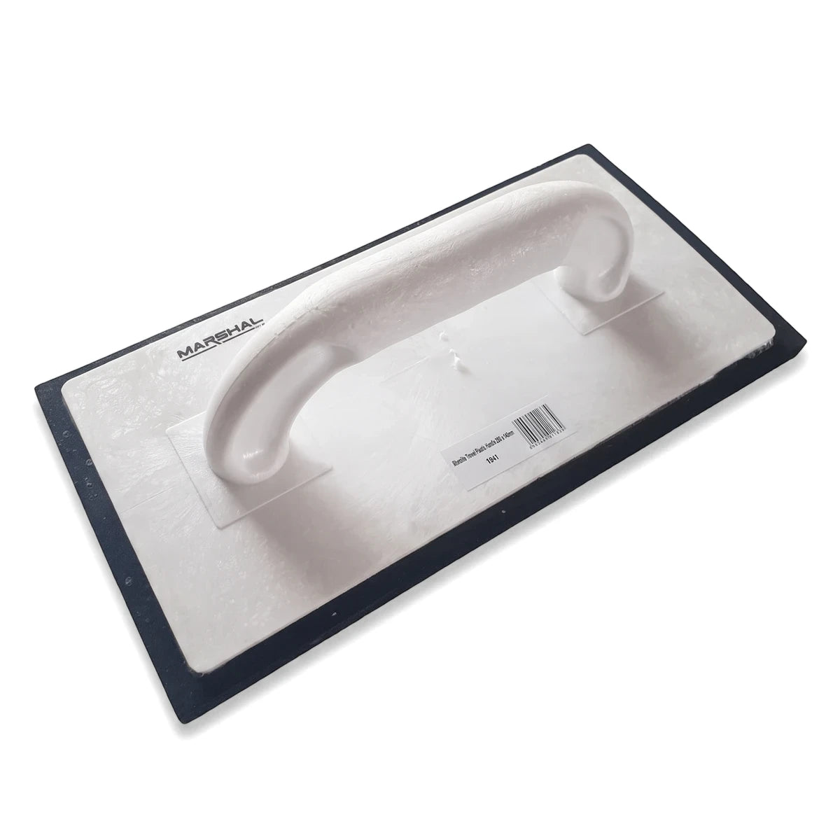 A white Marshal branded Rhinolite trowel with a plastic handle, measuring 280 x 140mm, shown from a top-down angled view.