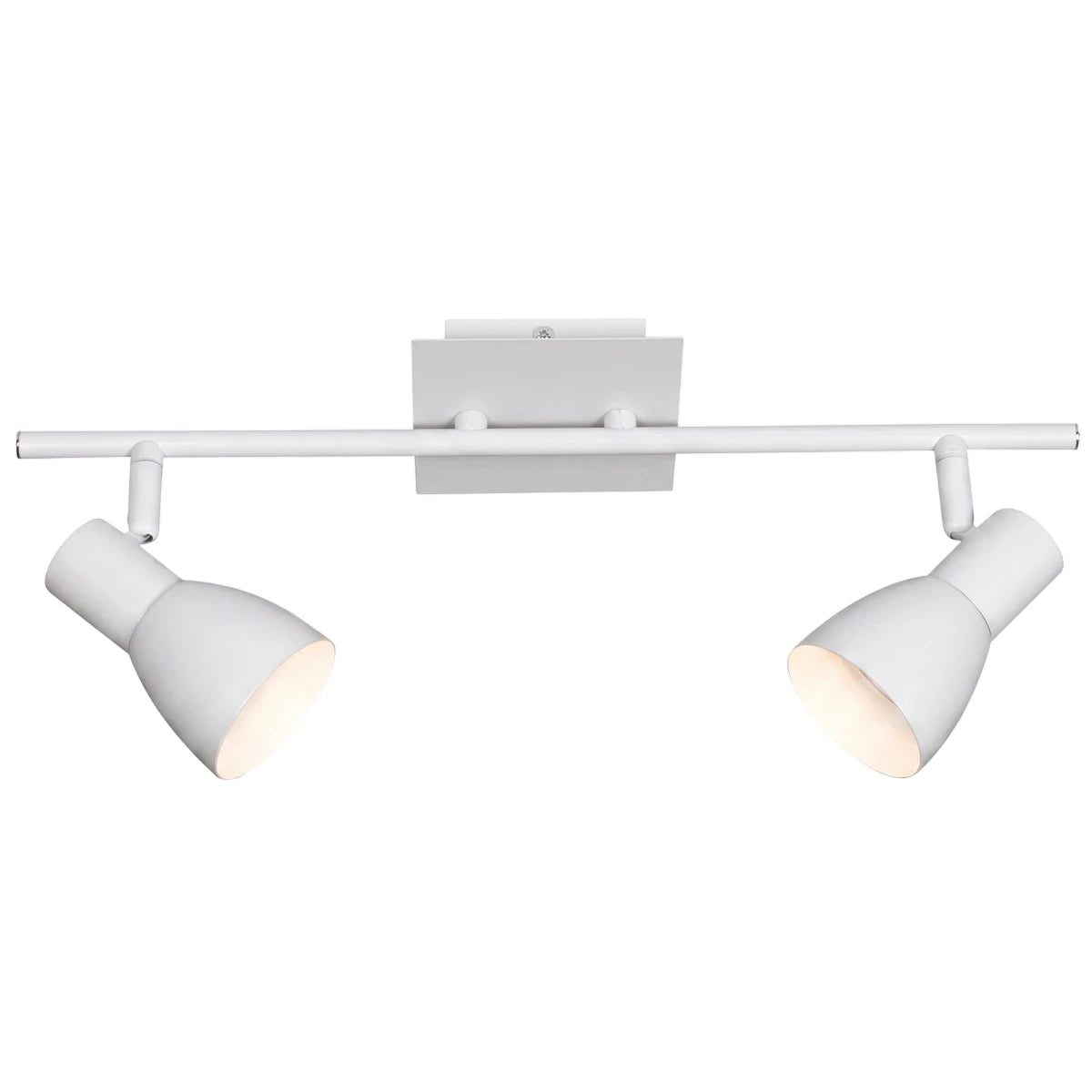 Matt white double spotlight with two adjustable GU10 light fittings, designed for ceiling installation and providing focused