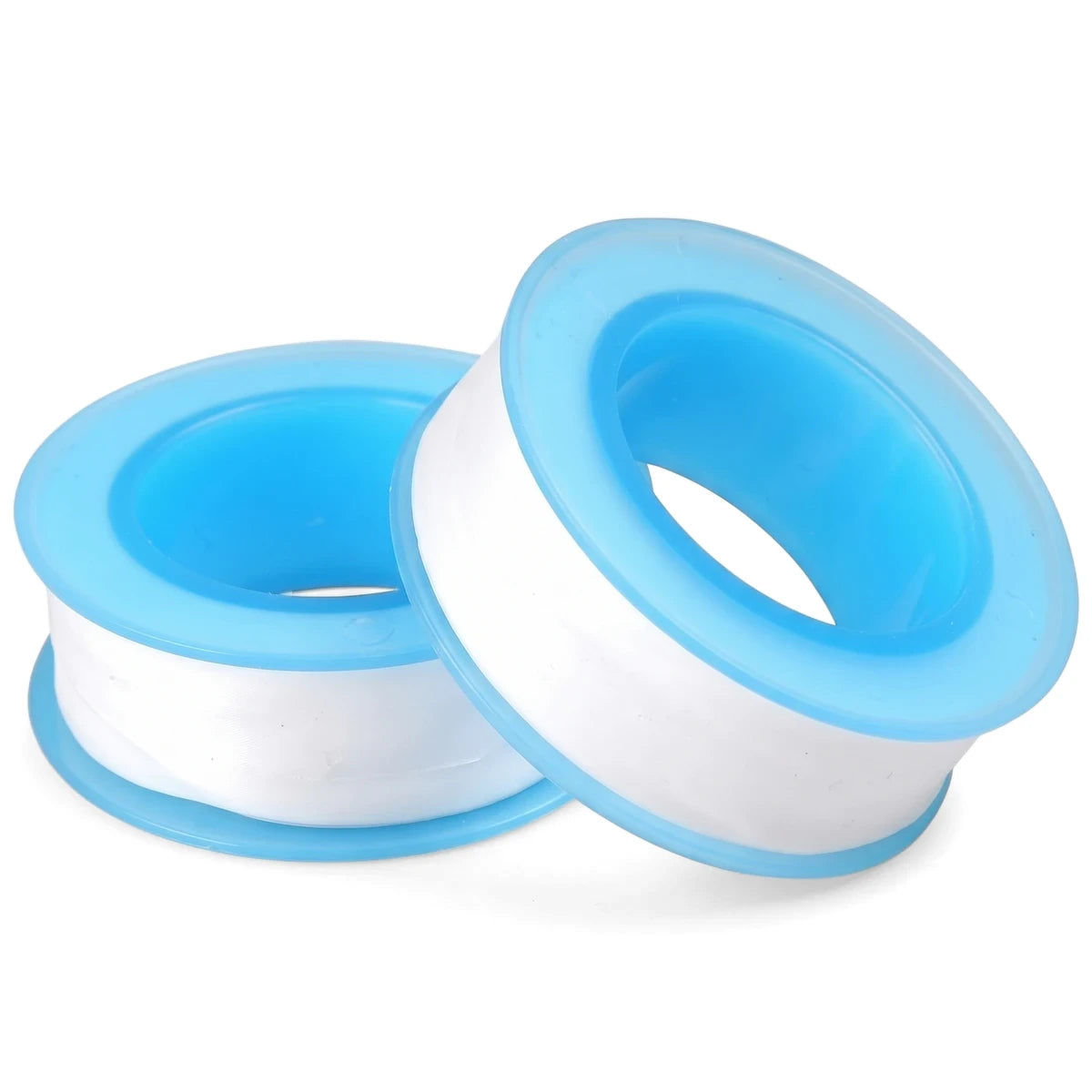 Two rolls of medium-duty PTFE thread seal tape, featuring white tape on light blue spools, shown in a pack of two.