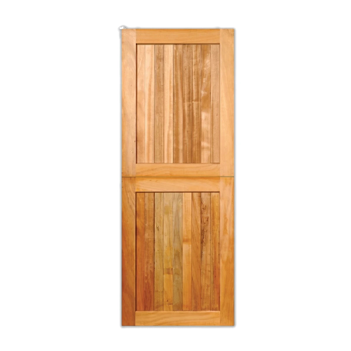 Meranti Door with vertical wooden panel design in natural light wood finish, solid timber construction for interior or