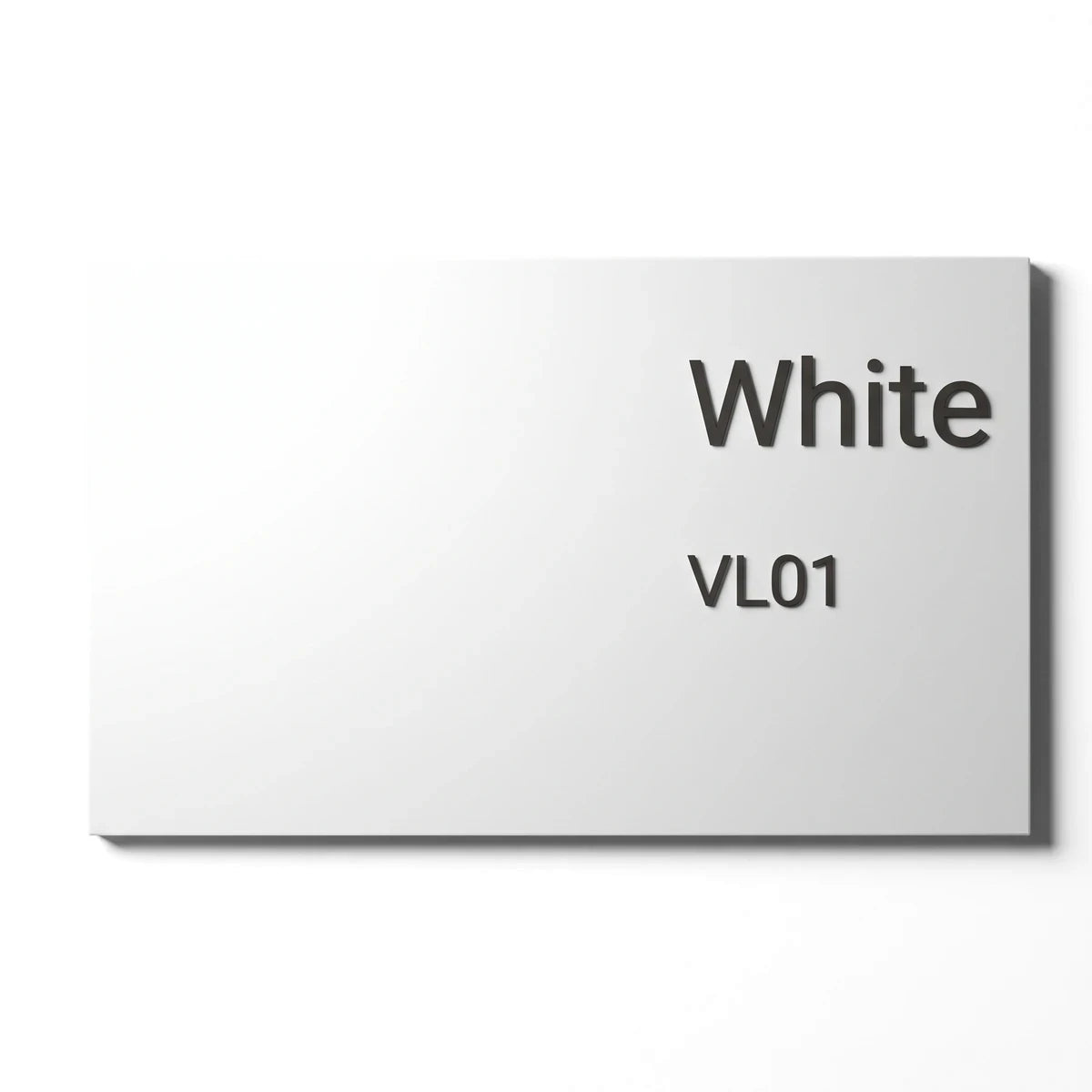 White Micatex Paint 20L color sample label with VL01 code, showing the paint's bright white hue.