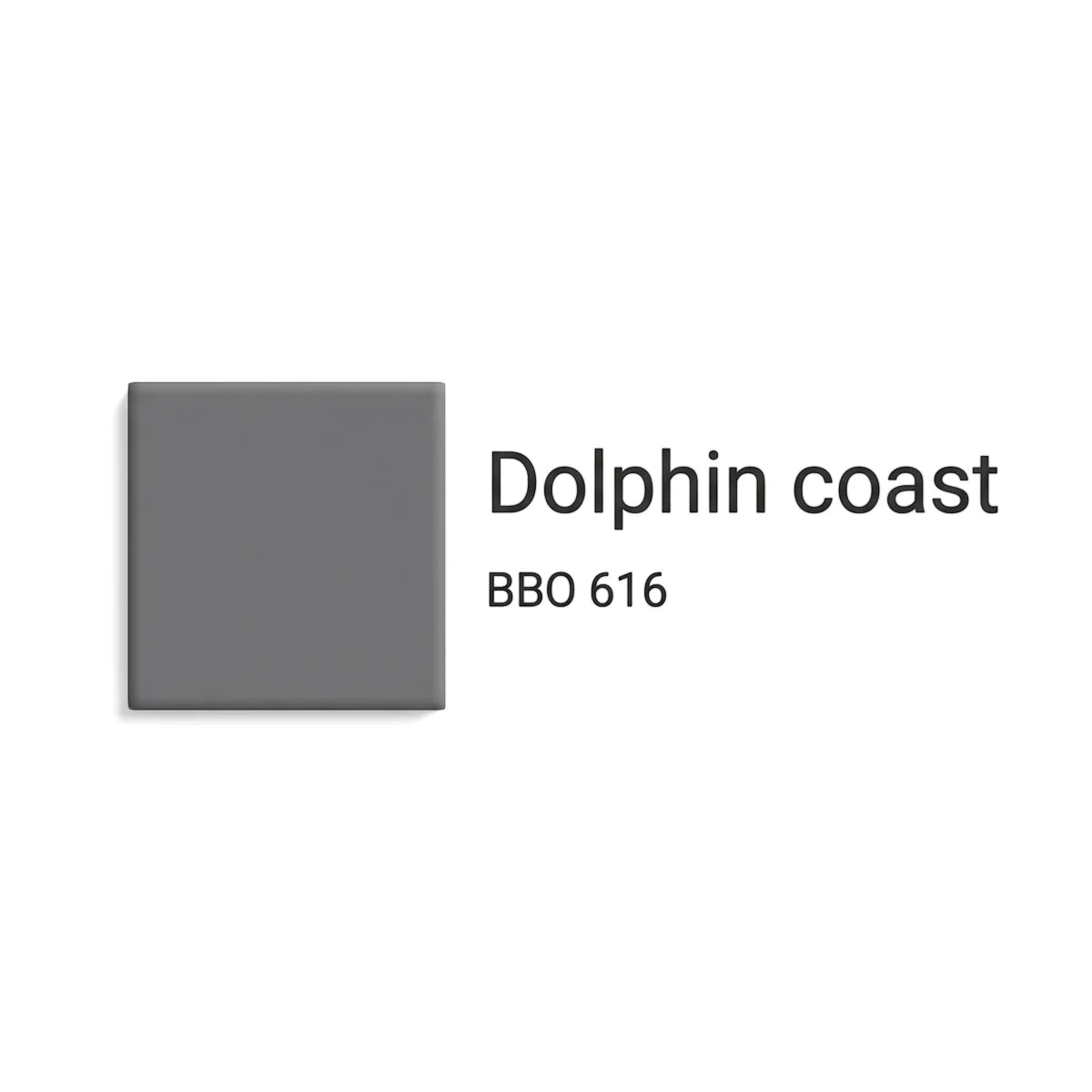 A gray color swatch representing Micatex Paint in Dolphin Coast shade, with product code BBO 616, displayed on a white