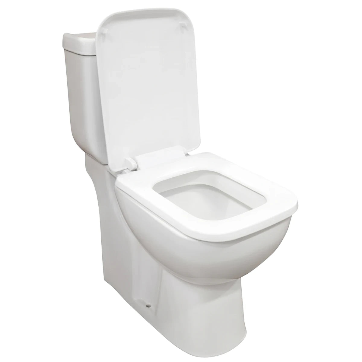 White Michelle Close Coupled Toilet Suite with the seat open, showing its modern ceramic design and visible bowl.