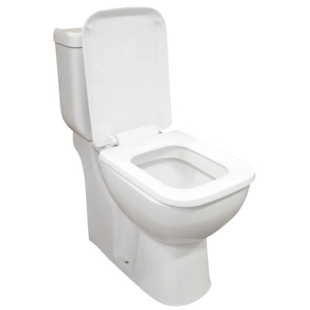 White Michelle Close Coupled Toilet Suite with the seat open, showing its modern ceramic design and visible bowl.